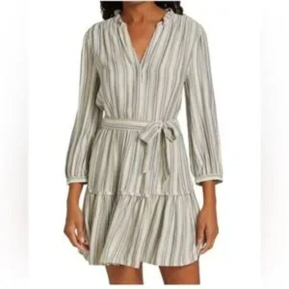 PAIGE Kylenn Tiered Boho Babydoll Dress Cream Stripe Resort Vacation M - Picture 14 of 15